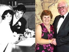 左边是1971年Gerry和Jenny结婚那天的照片. 右边是Gerry和Jenny在2021年金婚纪念日的照片