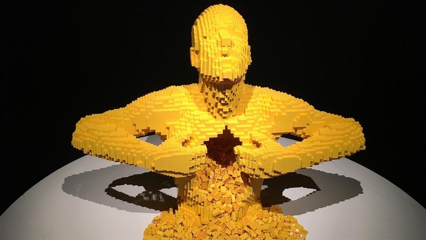Human body made out of lego exposing lego bricks inside torso