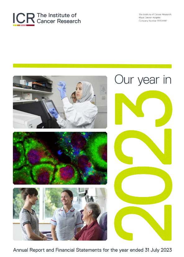 Front cover of the ICR&#39;s 2023 annual report