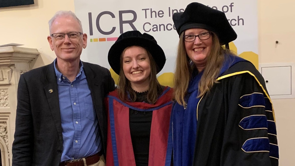 Dr Caitlin McCarthy celebrating her PhD award with Professor Olivia Rossanese