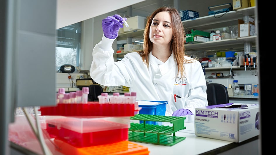 Dr Valeria Cazzaniga in the lab