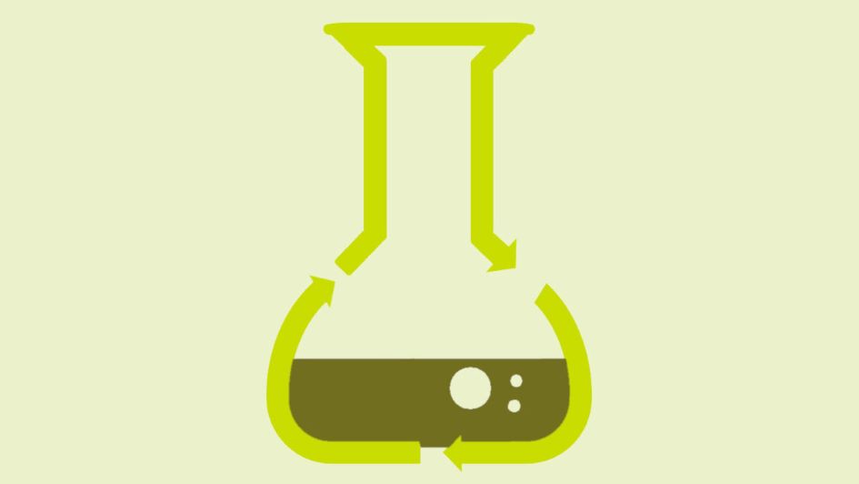 Illustration of a beaker using green arrows as an outline to reflect the recycling logo