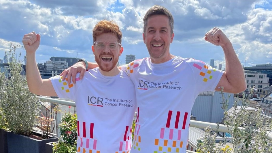Liam Ronan-Chlond (L) and Daniel May celebrating in ICR running gear