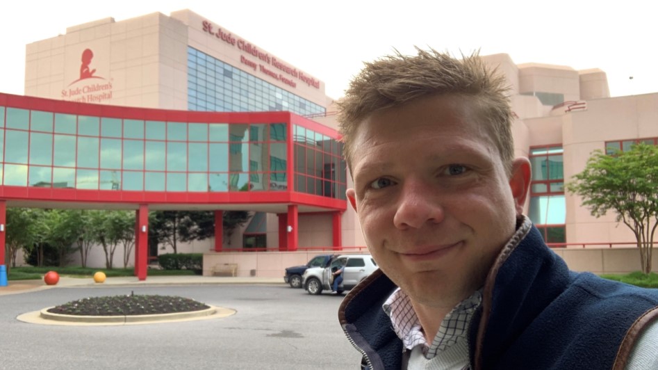 Dr Matthew Clarke pictured outside the St. Jude Children’s Research Hospital in Memphis, US 