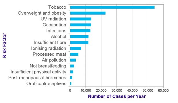 Number of cancer per year ranked by causes