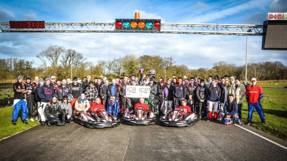 Group photo of go-karters at a Paul Lee-Davis race