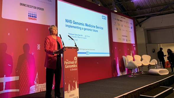 Professor Dame Sue Hill speaking at 2020 Festival of Genomics conference in London