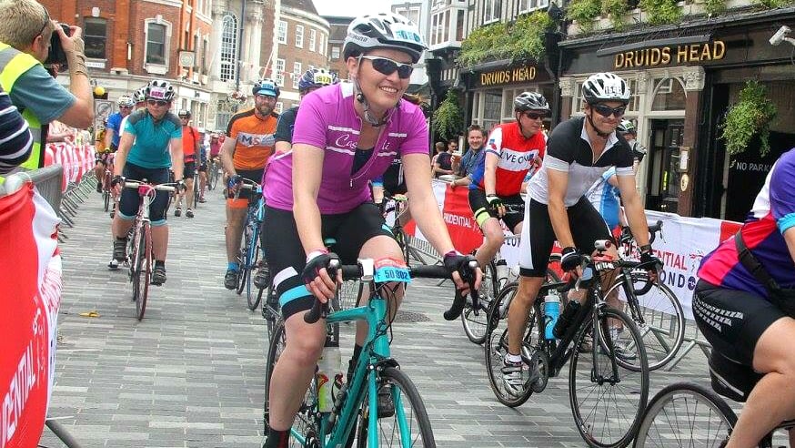 Sian Baker cycles the Ride London 100 miles for Institute of Cancer Research