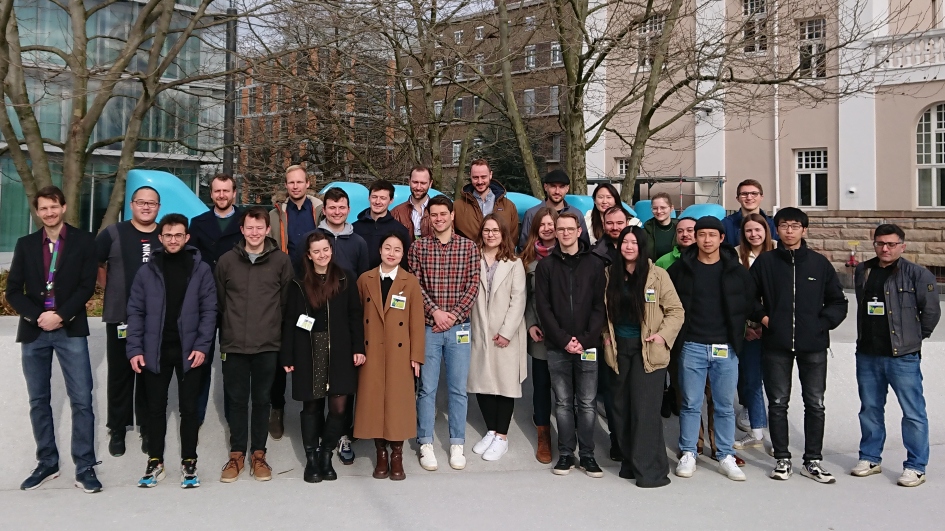 Students and experts from the Chemical Probes Hackathon stand outside Merck's headquarters in Darmstadt