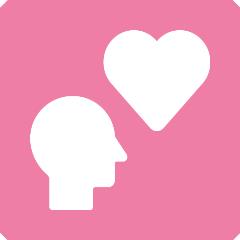 Pink icon depicting a head and a heart