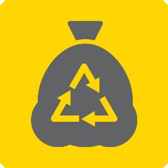 Icon of a bin bag with the recycling logo on it