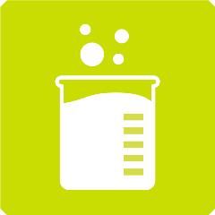 Green icon depicting a bubbling beaker