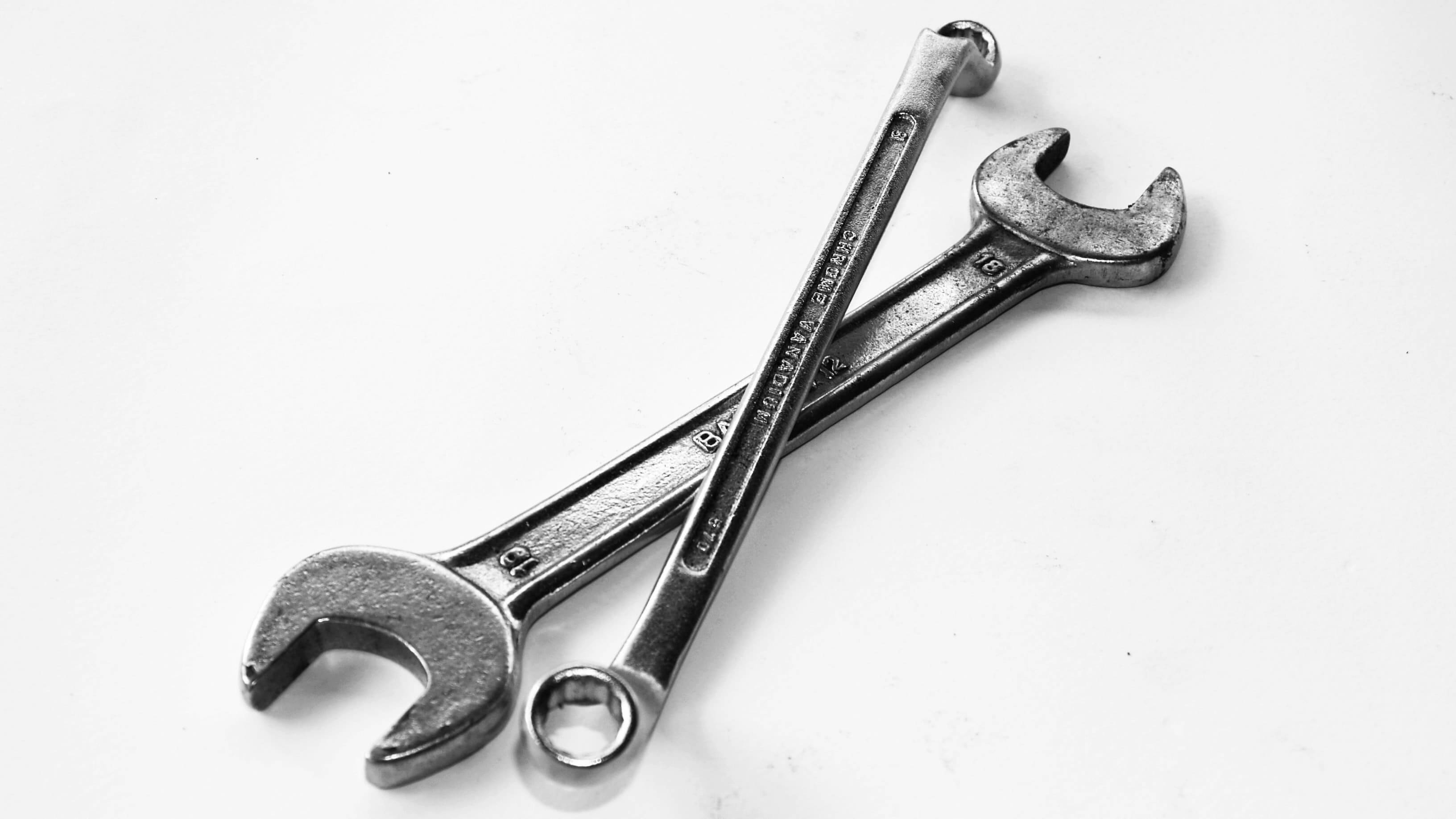 Steel tools - a spanner and wrench