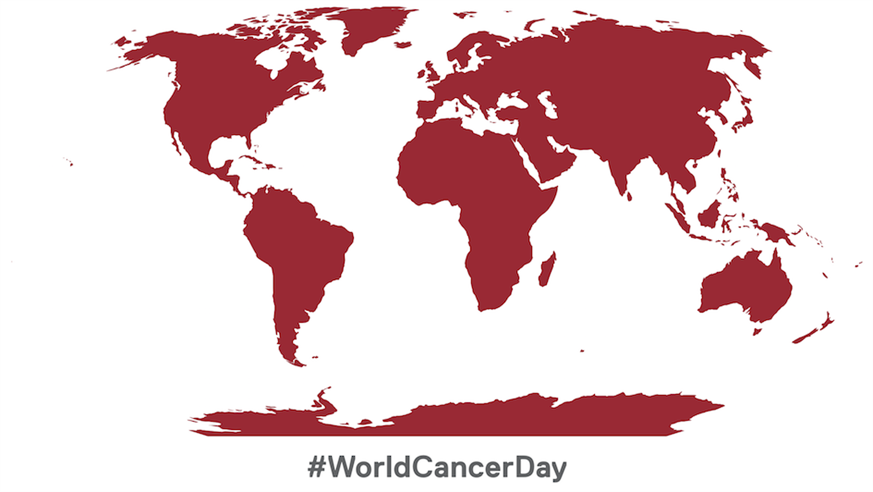 World Cancer Day graphic showing map of the world