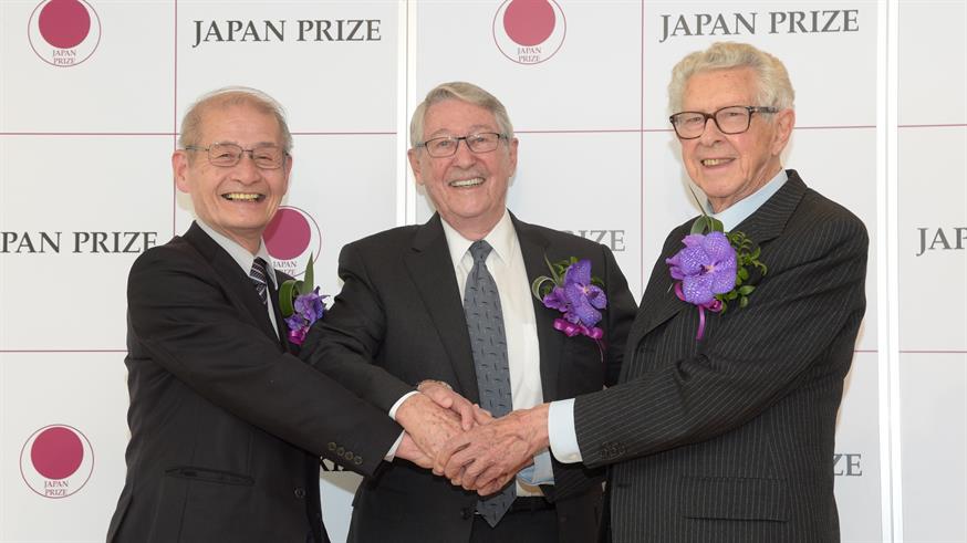 Professor Jacques Miller (right) shares his award with Professor Max Cooper (centre).
